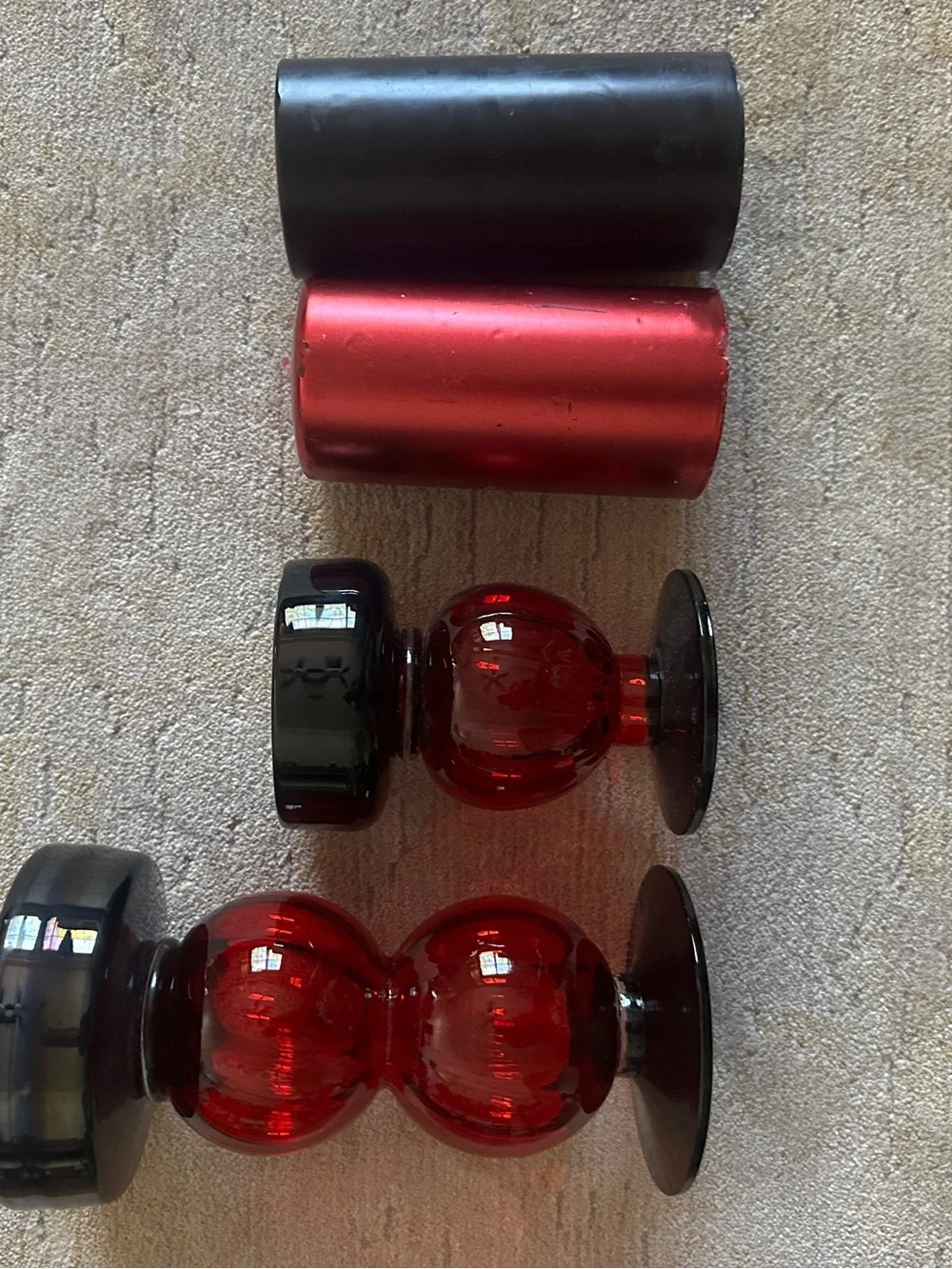 Red Glass Double-Bubble Candle Holders (Set of 2)